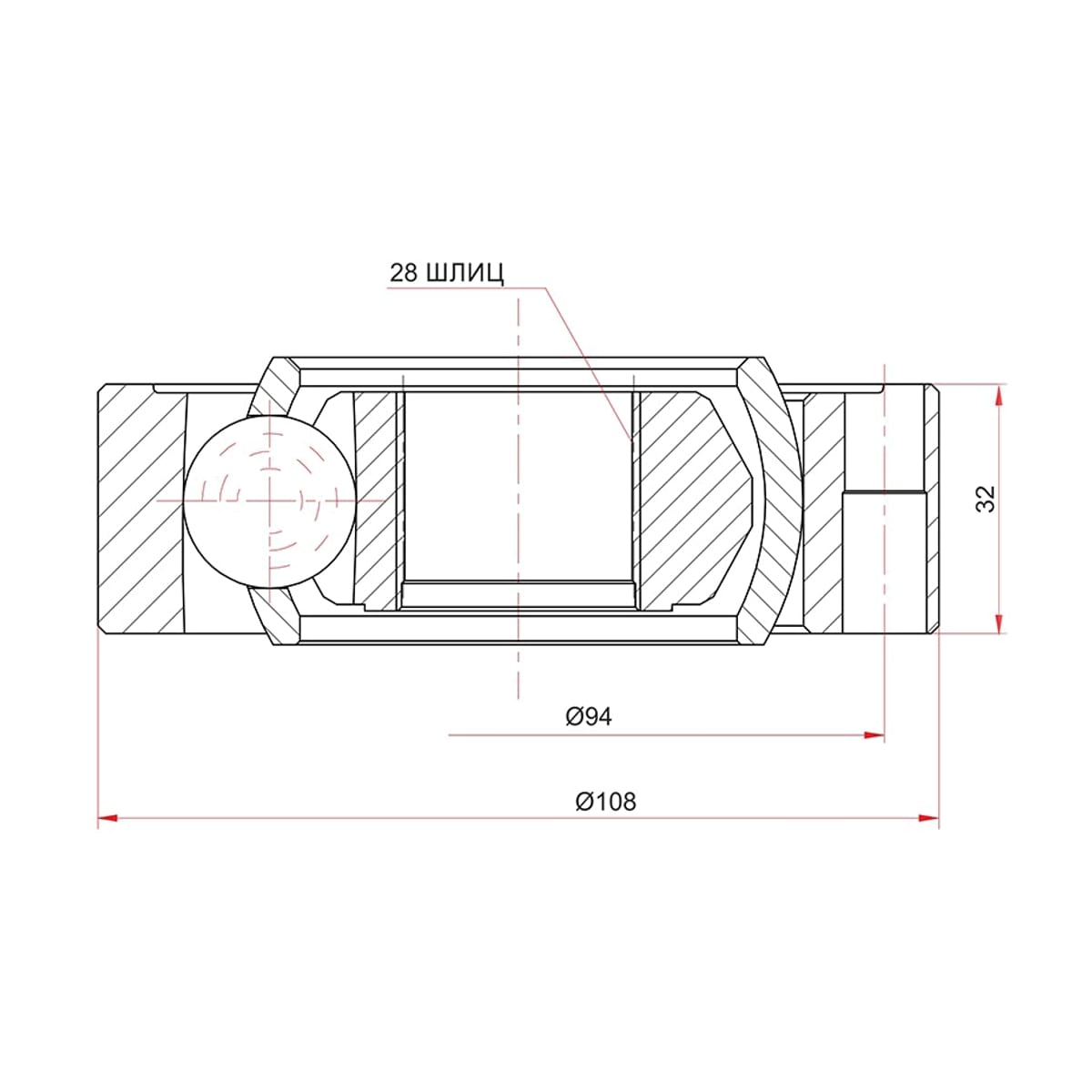 SAT Шрус (Спереди/ Внутр) Audi A4 94-01 / A6 94-05