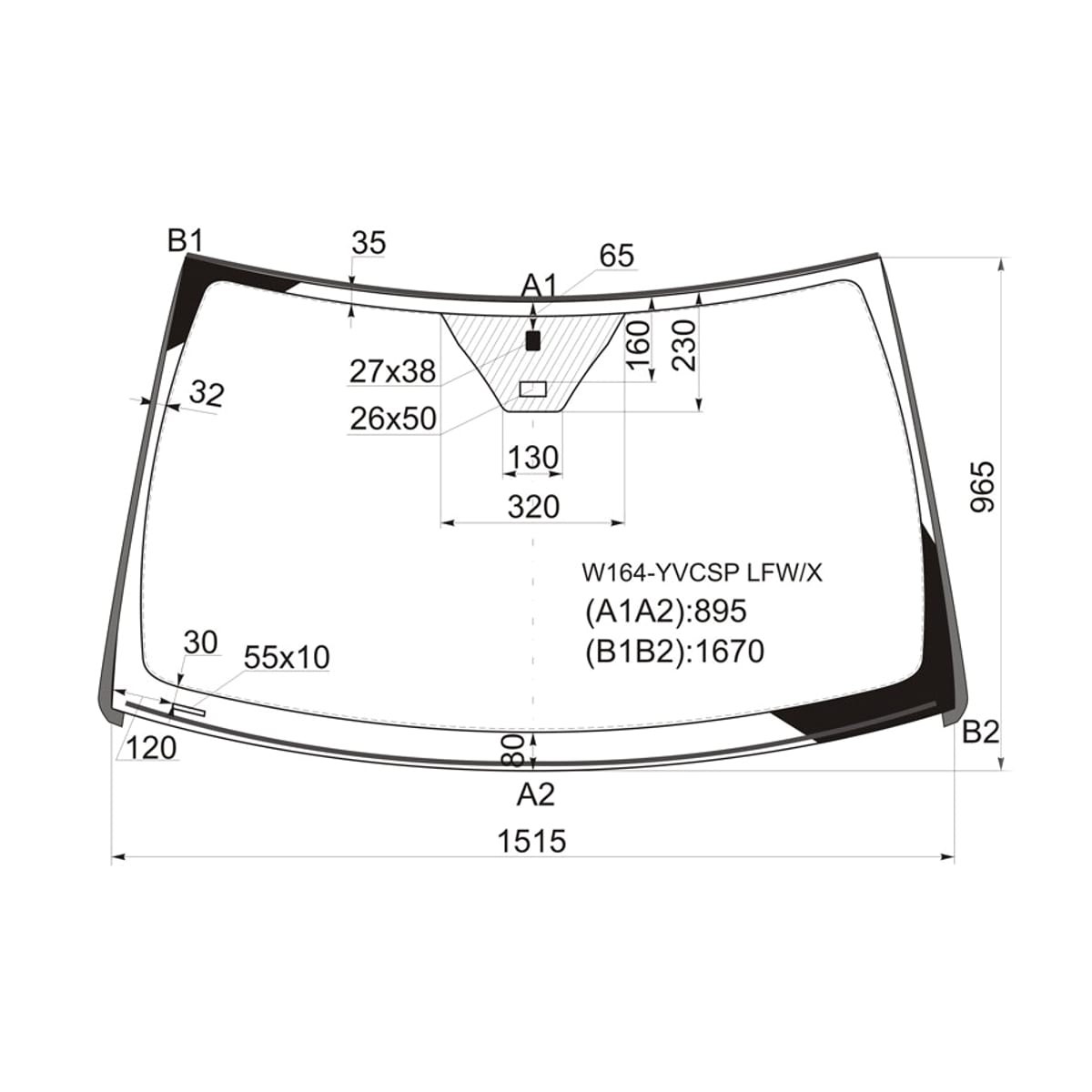 XYG Стекло лобовое (Датчик дождя/ Молдинг) Mercedes-Benz M-Class 05-11 / GL-Class 06-12 W164YVCSPLFW/X
