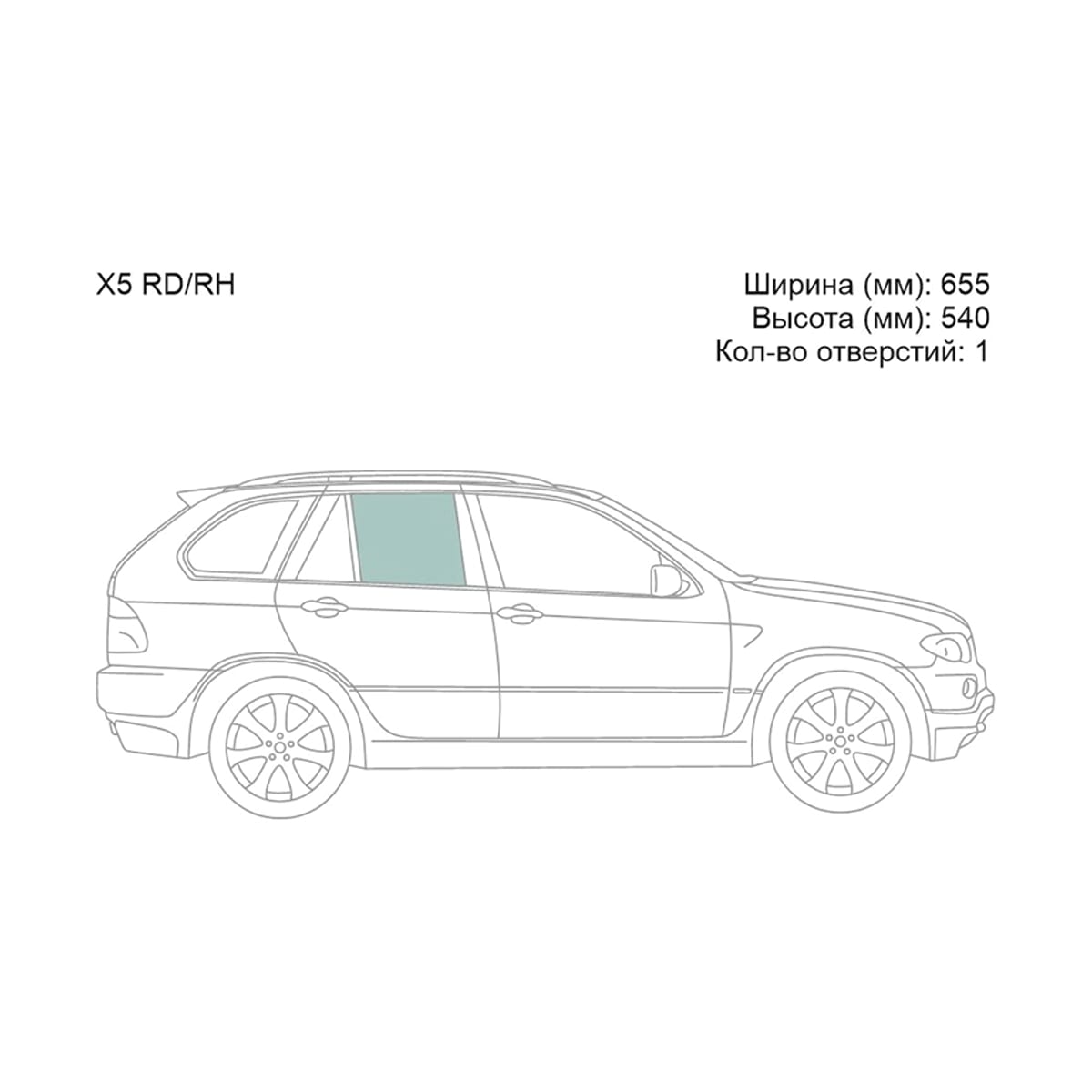 XYG Стекло боковое опускное (Сзади/ Справа/ Цвет зеленый) BMW X5 99-06 X5RD/RH