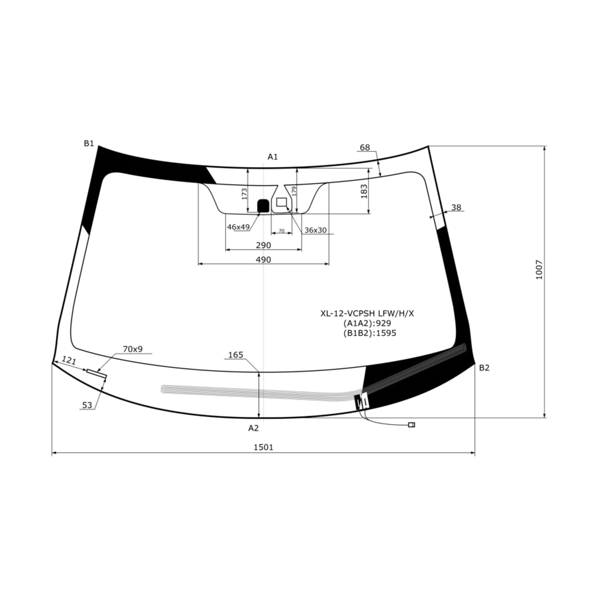 Деталь Стекло лобовое (Обогрев щеток/ Датчик дождя) Mitsubishi Outlander 12-22 XYG