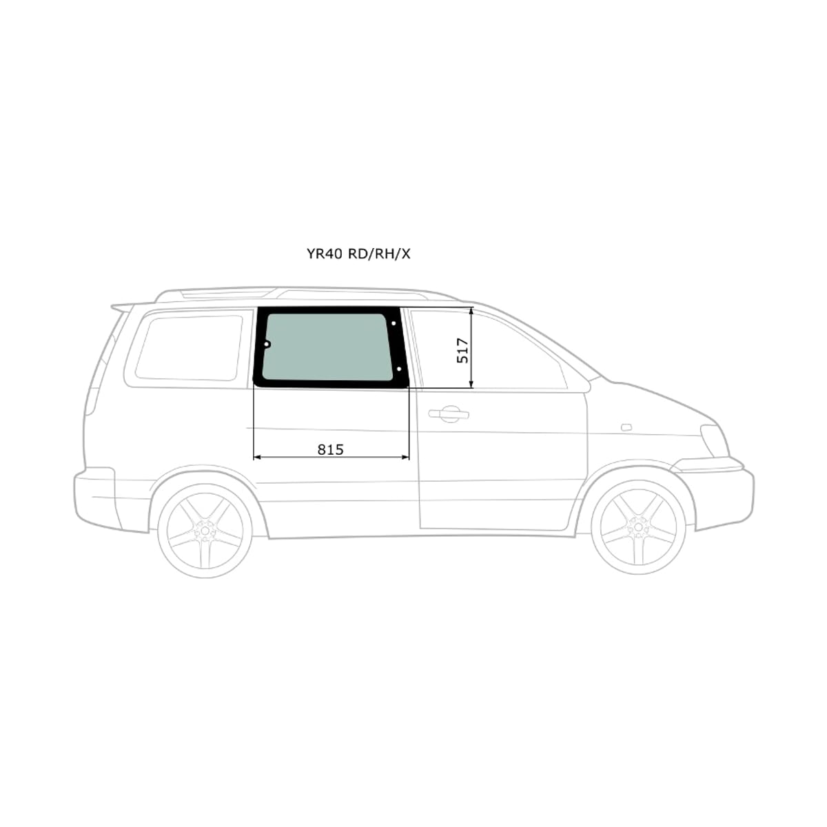 Деталь Стекло кузова боковое (не опускное) (Справа/ Цвет зеленый) Toyota Lite Ace 96-07 / Lite Ace Noah 96-01 XYG
