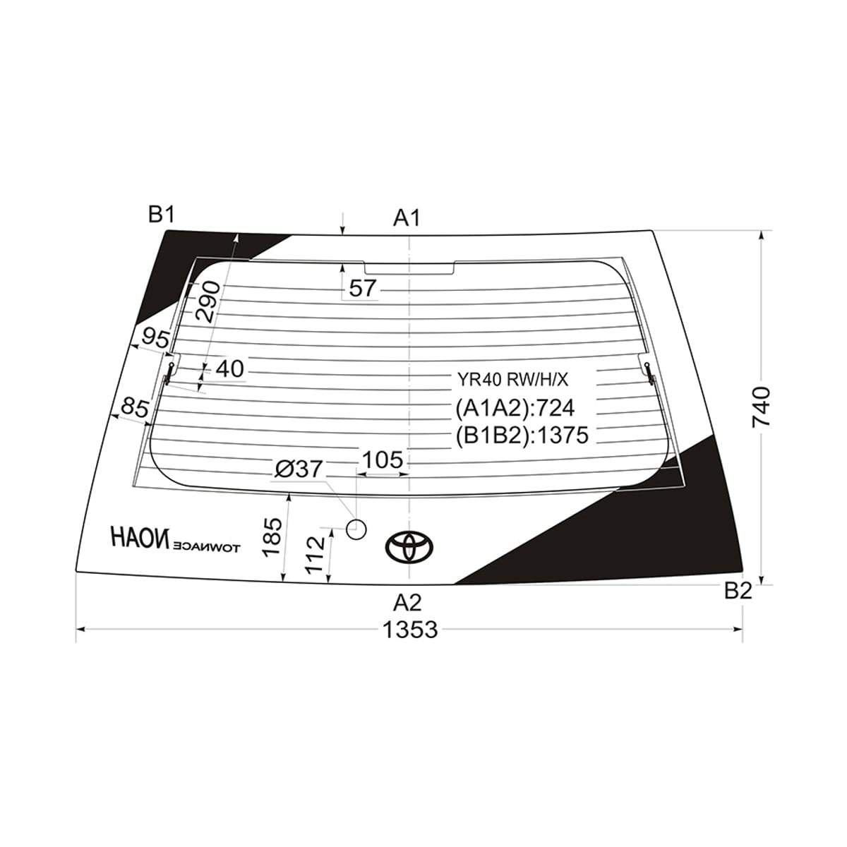 XYG Стекло заднее (Цвет зеленый/ Обогрев) Toyota Lite Ace 96-07 / Lite Ace Noah 96-01