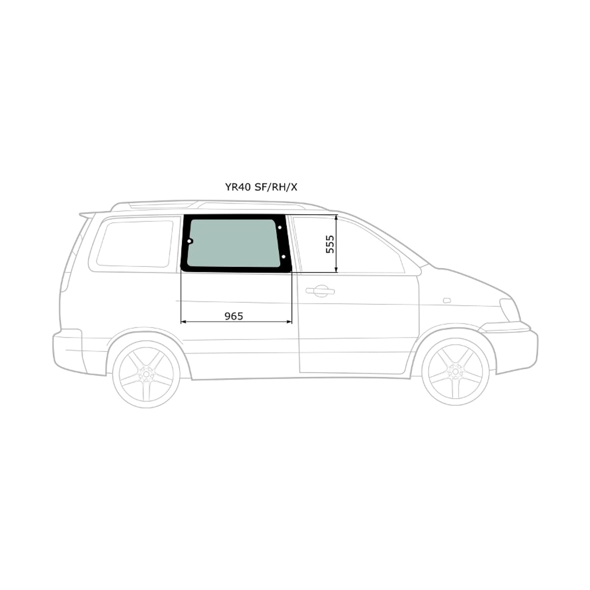 Деталь Стекло кузова боковое (не опускное) (Справа/ Цвет зеленый) Toyota Lite Ace 96-07 / Lite Ace Noah 96-01 XYG