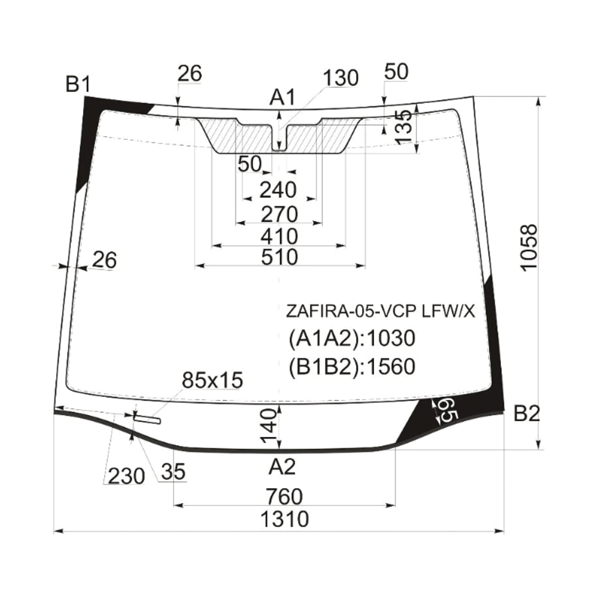 XYG Стекло лобовое (Молдинг) Opel Zafira 05-14